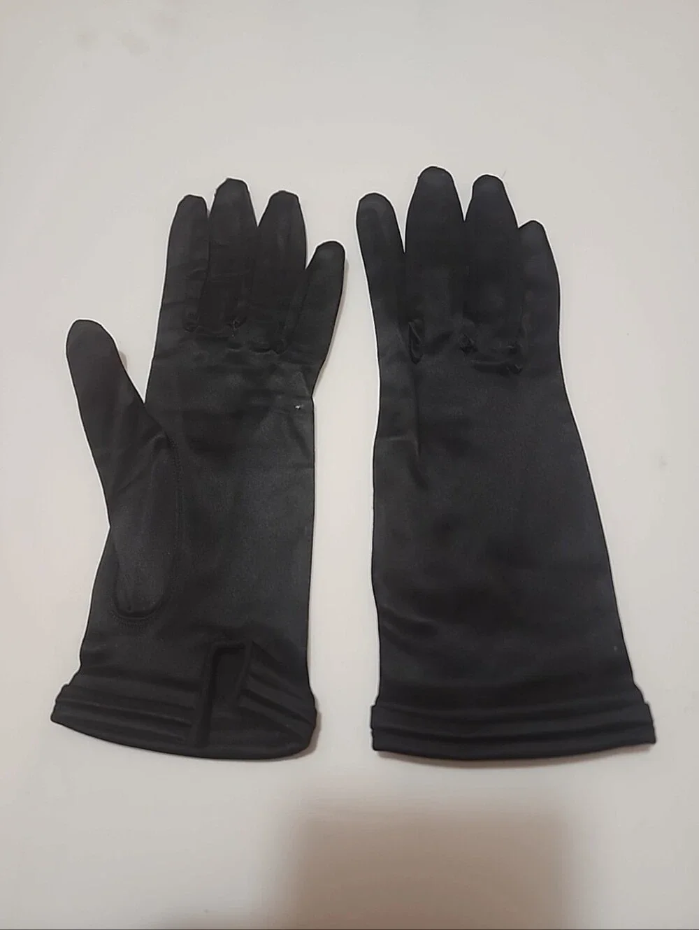 Vintage 1960s Black Satin Gloves Size 6 1/2 NWOT Wrist Length Meyers Make